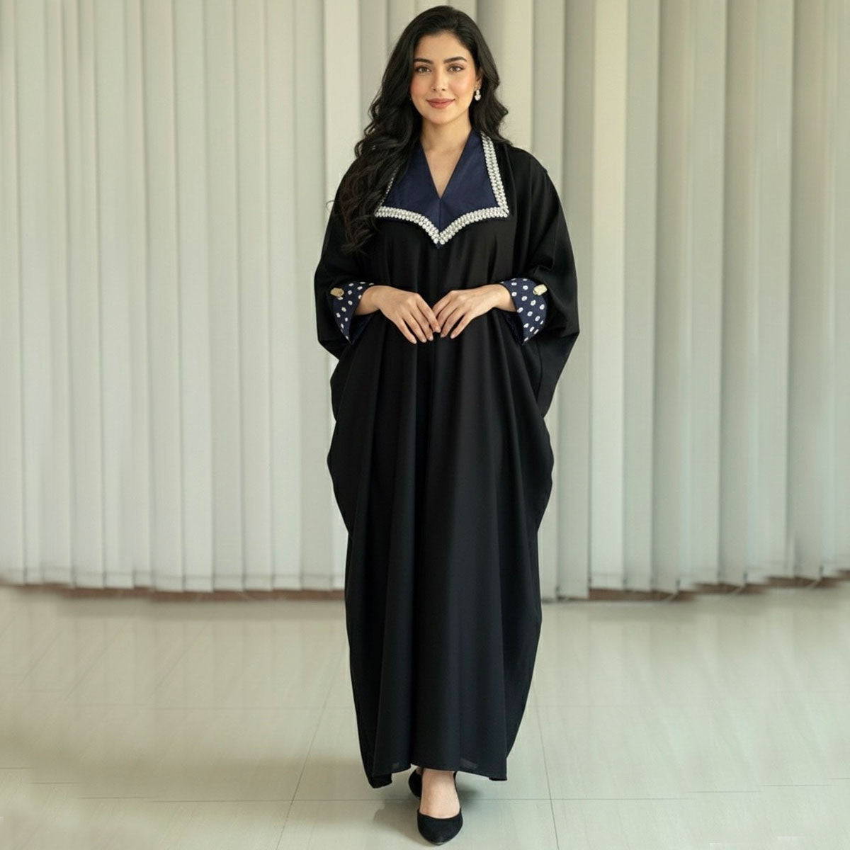 Black Aurora Stone-Embellished Kaftan