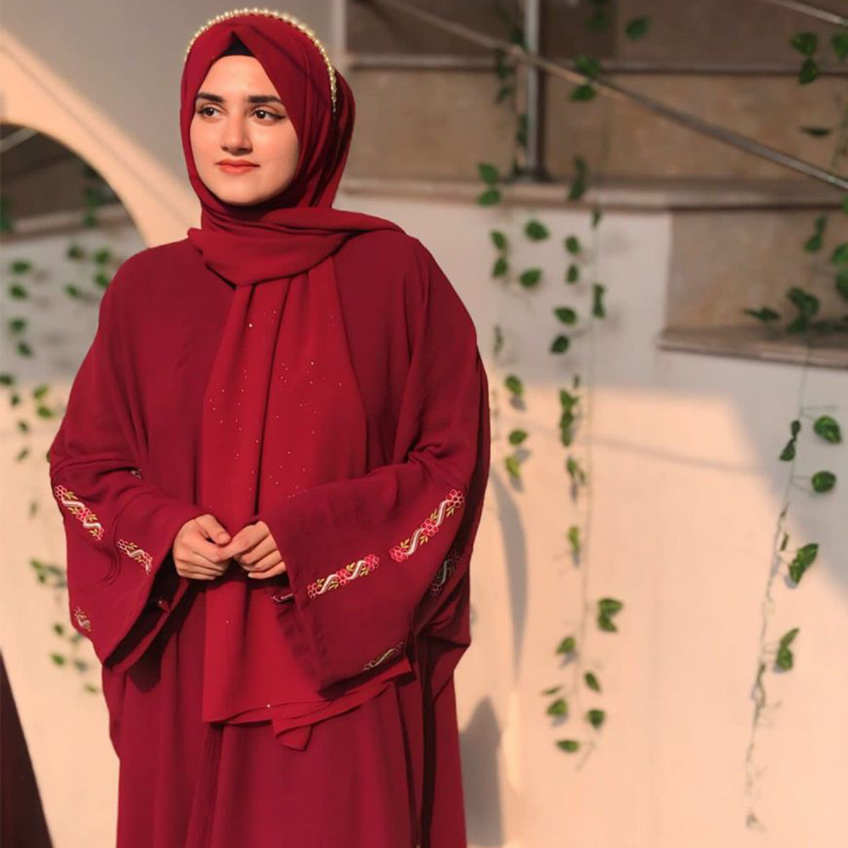 Floret Abaya-Maroon