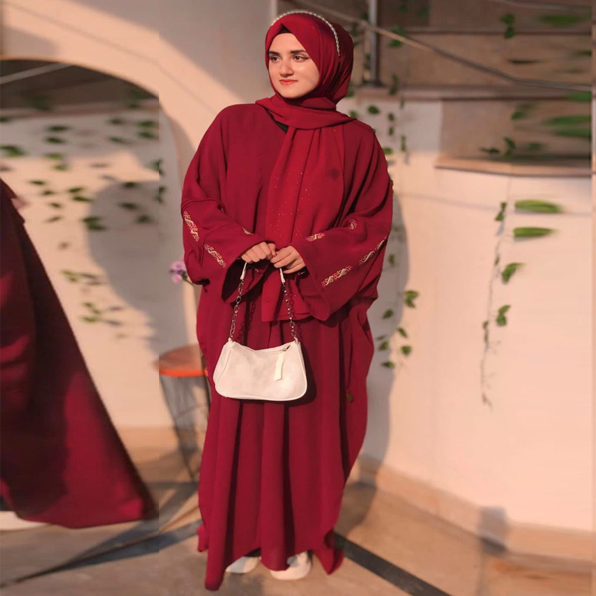 Floret Abaya-Maroon