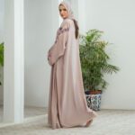 Rose Dust Laser Nidha open-front embroidered abaya – semi-formal modest wear